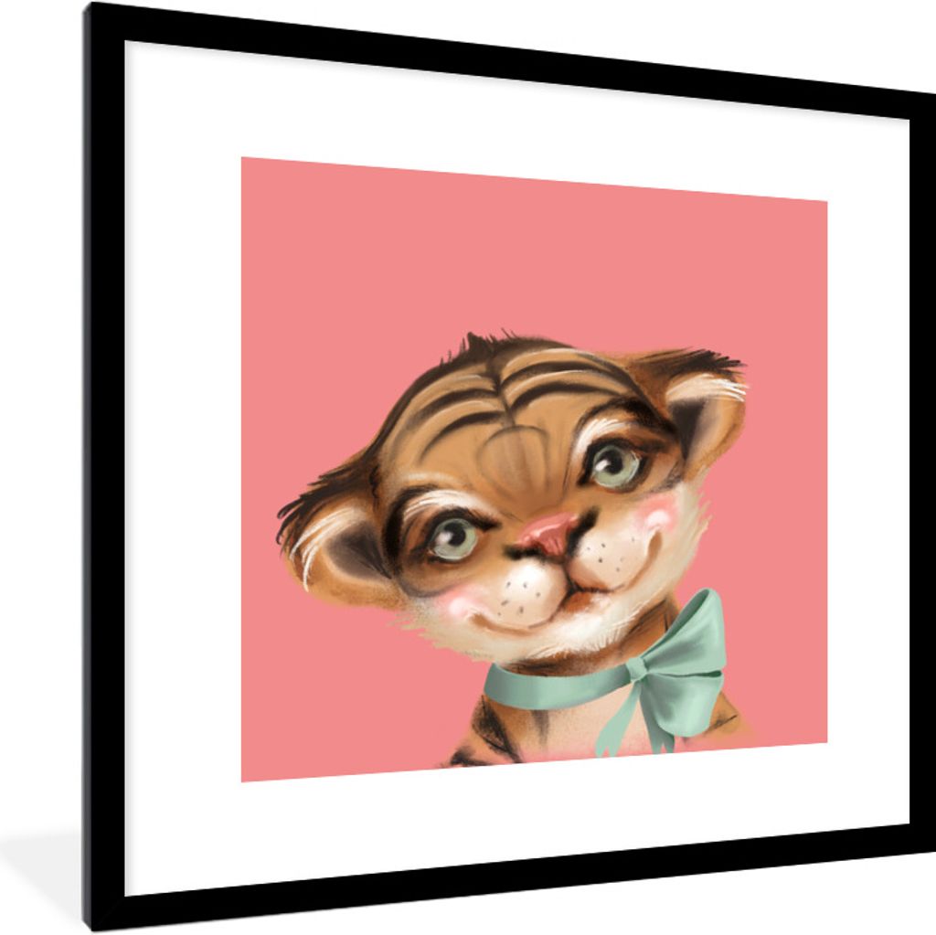 MuchoWow Gerahmtes Poster Tiger - Porträt - Schleife 40x40 cm - Poster mit Schwarzem Bilderrahmen Wandposter Rahmen Foto Bilder - Poster - Plaka...