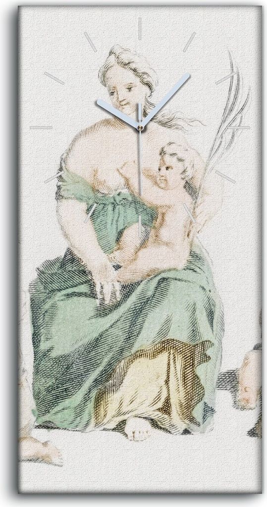 Leinwand Uhr Küche Wohnzimmer Bild 30x60 Zeichnen Alte Frauen Kinder Kunst - weiße Hände