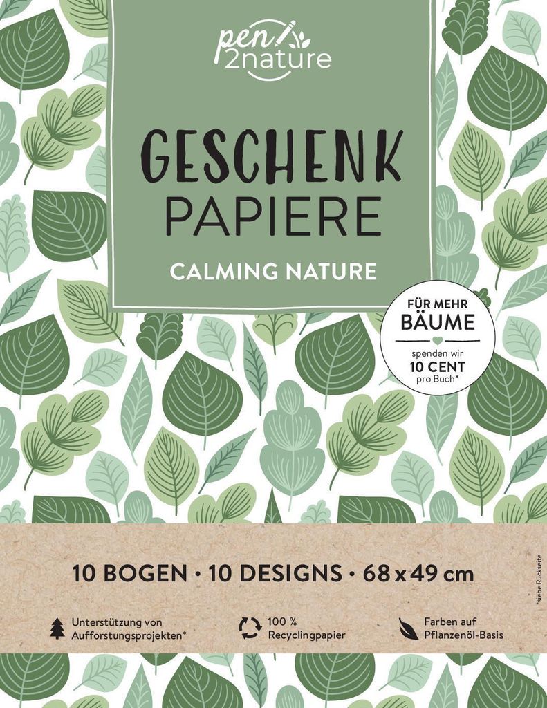 Geschenkpapier-Buch Calming Nature | 100% Recyclingpapier: 10 Bogen Geschenkpapier 68 x 49 cm gefaltet in 10 zauberhaften Designs