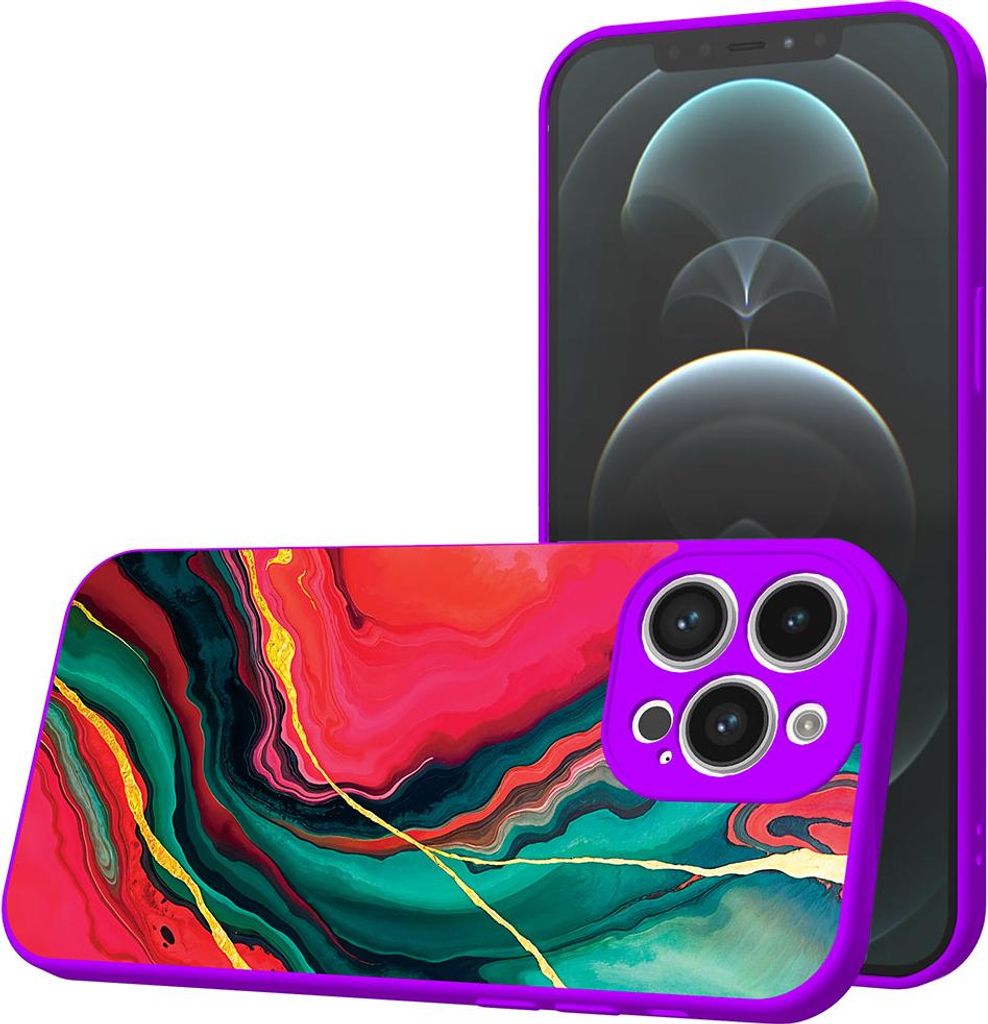 Smartphonica Handyhülle Geeignet für iPhone 12 Pro Max mit Rot Grün Marmor Druck - TPU Back Cover Case Rot Grün Marmor Design - Lila