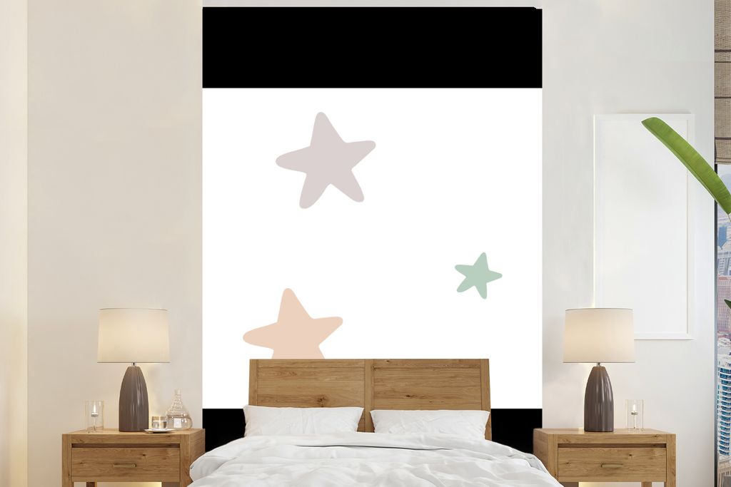 MuchoWow Fototapete für Wohnzimmer oder Schlafzimmer Wandtapete Vinyl Motivtapete Sterne - Pastell - Mädchen - Jungen - Kinder - 195x300 cm - K...