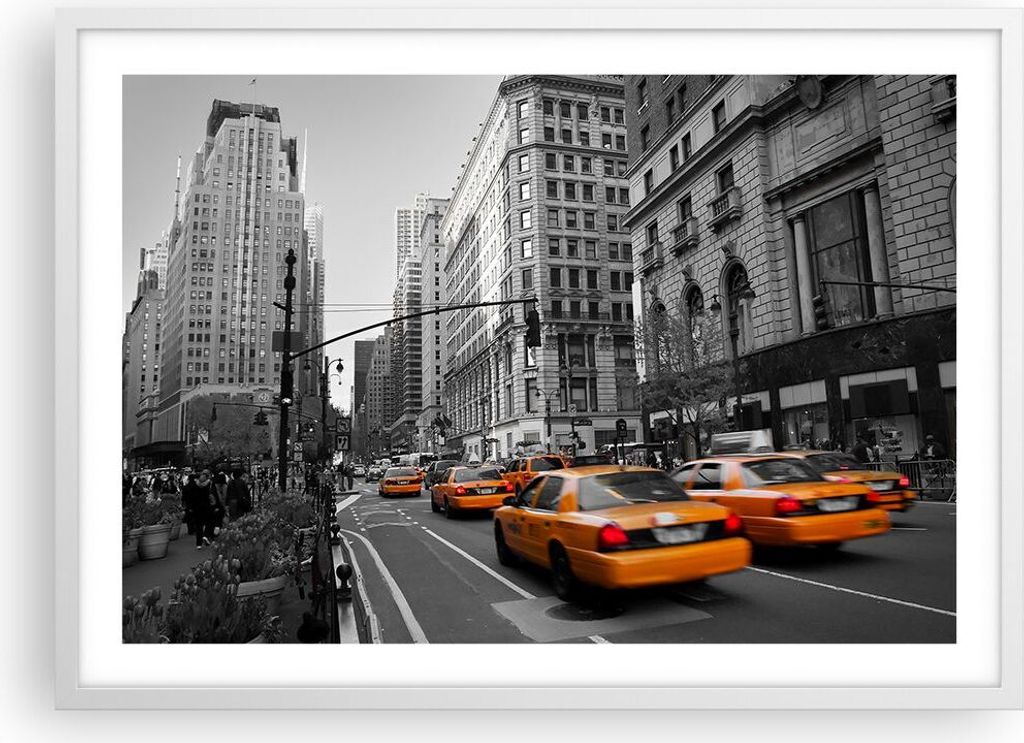 Gerahmtes Poster - Weißer Rahmen - Amerika New York City Straße - 70x50 cm - Wand Bild - Wanddeko - Wandbilder - Wandposter - Bilderrahmen - Bild...