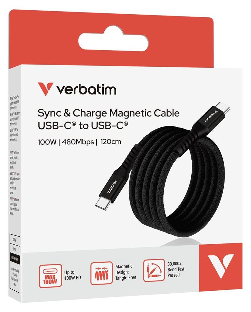 VERBATIM SYNC & Charger USB C to USB C 100W Magnetic 120 CM Produktbild 