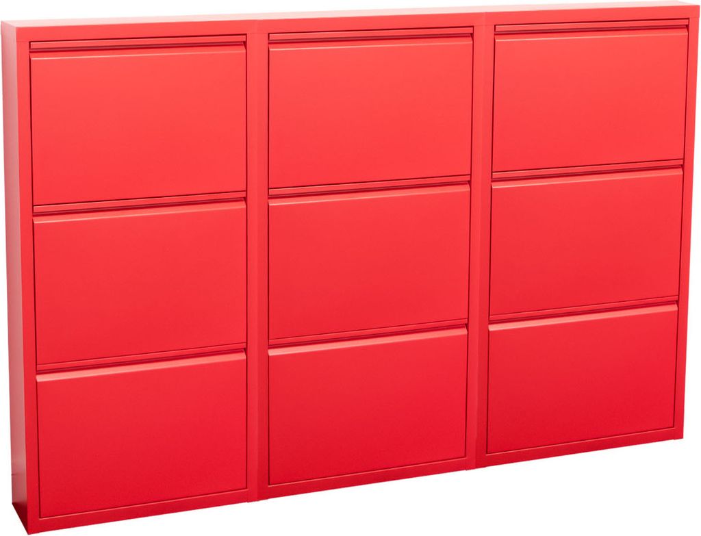 Pisa Schuhschrank mit 9 Klappen/Türen in Metall rot. Fertig Produktbild 