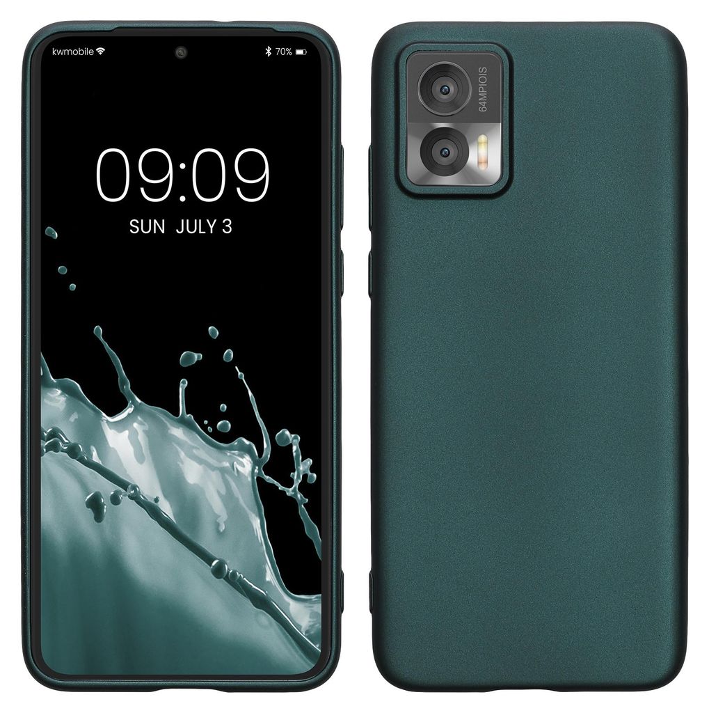 kwmobile Handyhülle für Motorola Edge 30 Neo Hülle - Silikon Case metallisch schimmernd - Schutzhülle Cover - Metallic Petrol