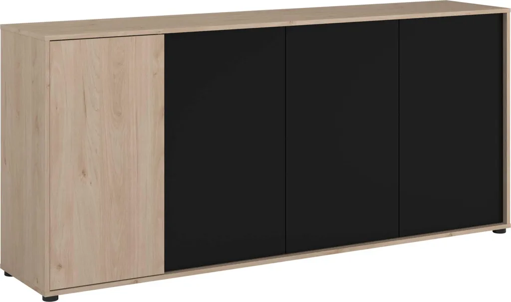 Meuble de Rangement Salon Owen 184cm - Buffet 4 Portes Chêne/Noir