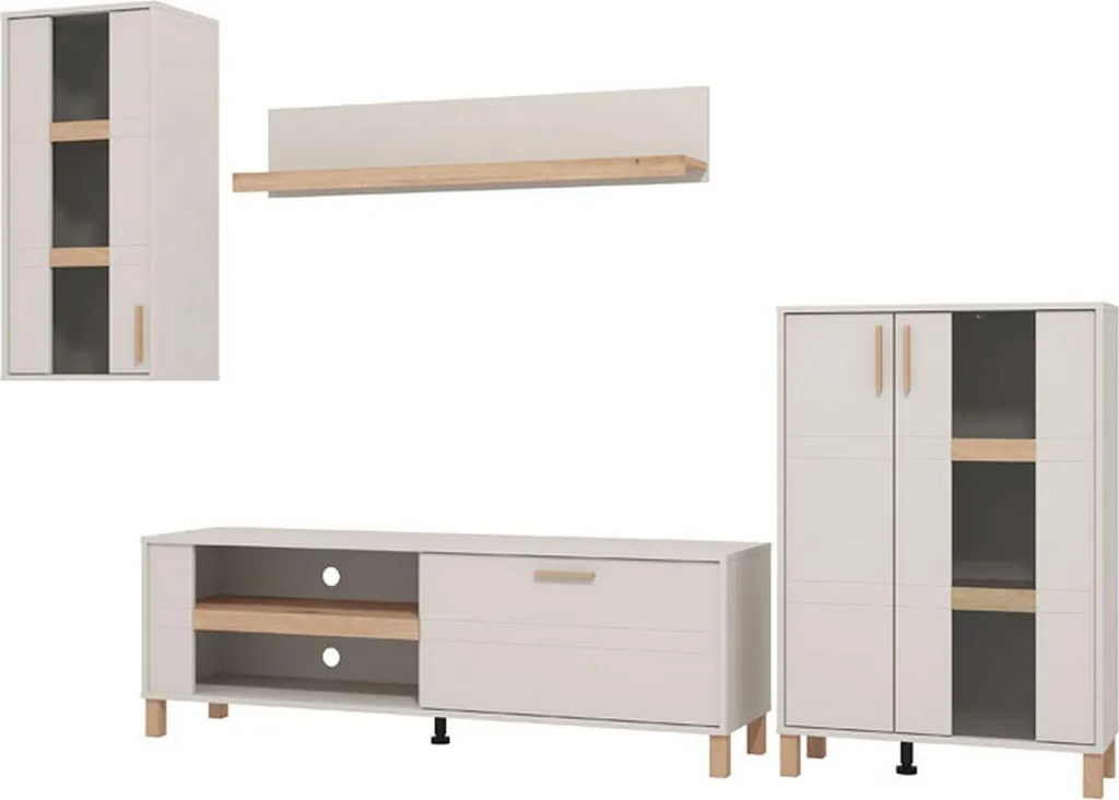 Étagère Murale Fallo 289x40x182 cm Crème - Grande Bibliothèque Modulaire