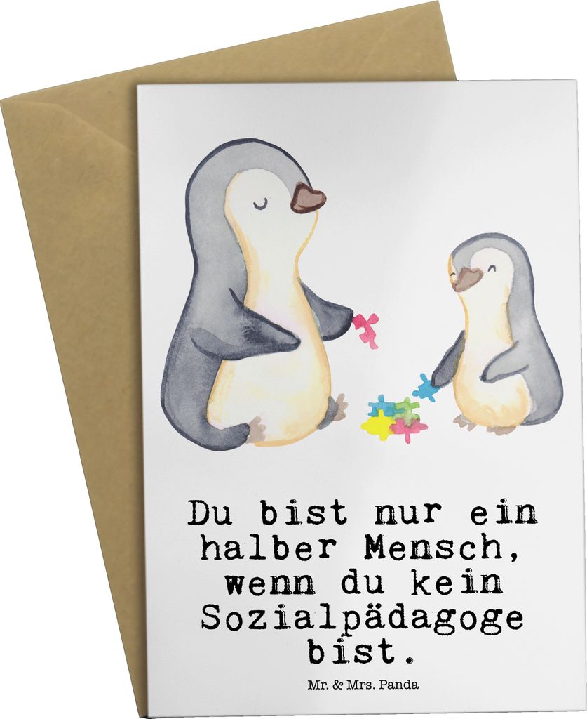 Mr. & Mrs. Panda Grußkarte Sozialpädagoge Herz - Weiß - Produktbild 