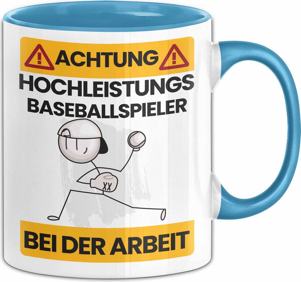 Baseballspieler Tasse Geschenk Lustiger Spruch Geschenkidee für Baseballspieler Achtung Hochleistungs Baseballspieler Bei Der Arbeit (Blau)