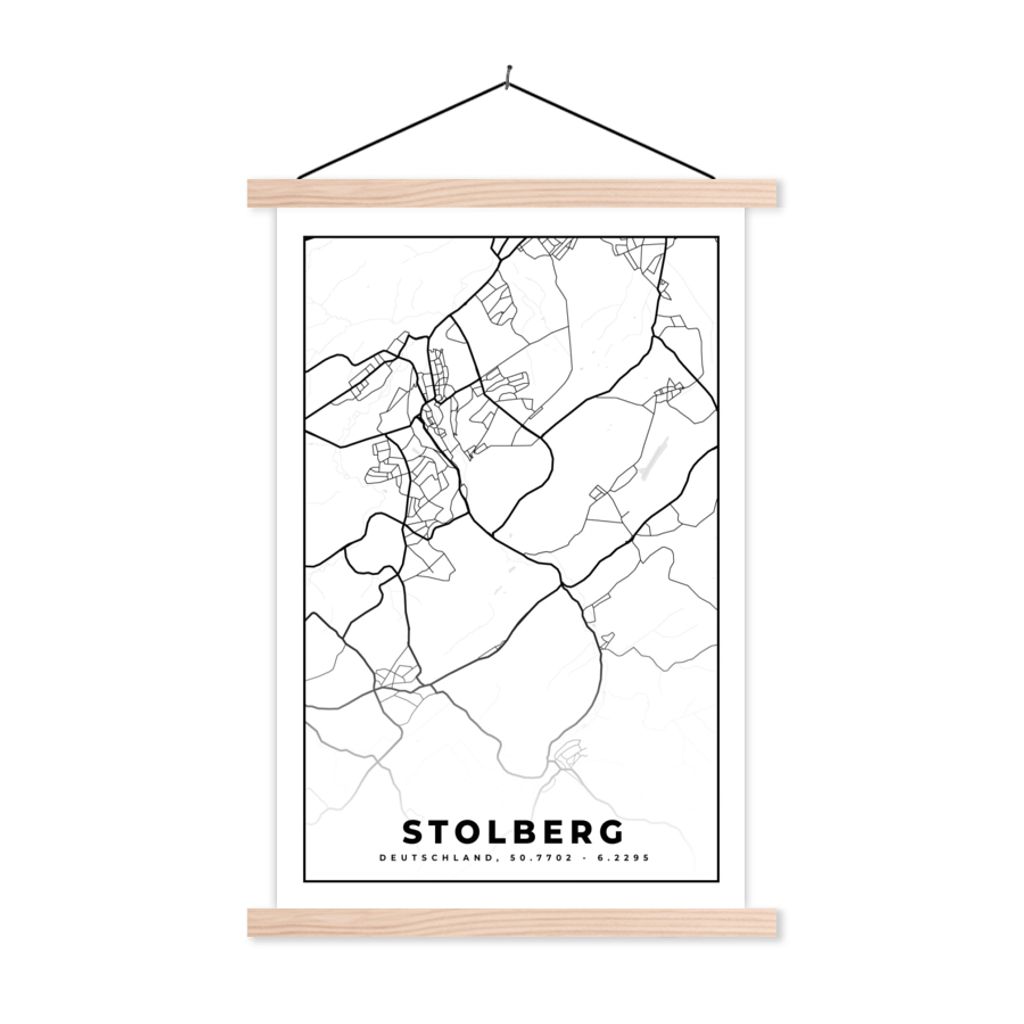 MuchoWow Textilposter Stolberg - Karte - Stadtplan 60x90 cm mit holzfarbenen Rahmen - Textil