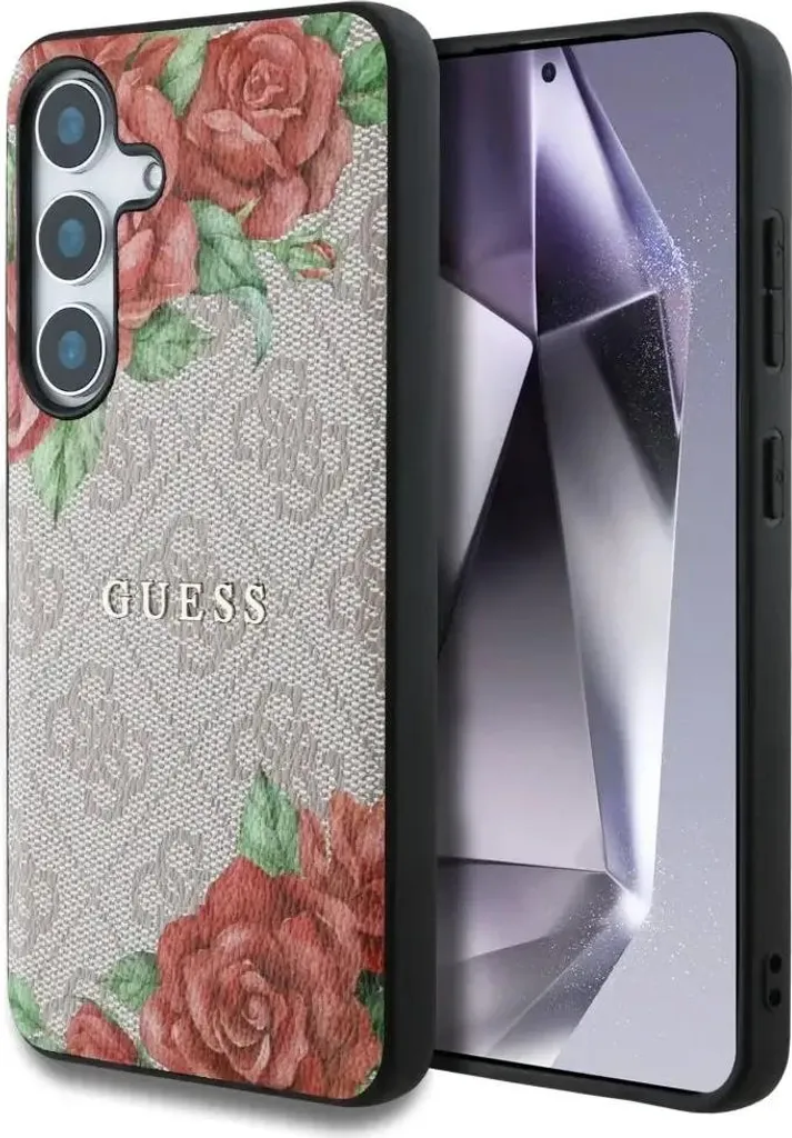 Guess Cover MagSafe Samsung S25 Pelle Rosa - Protezione Fiori 4G