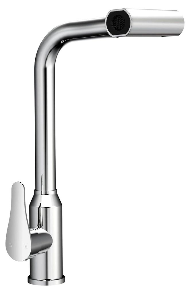 Küchenarmatur Wasserfall Ausziehbar, Hochdruck Wasserhahn mit Brause, 4 Strahlarten, 360° drehbar, Edelstahl Poliertes Chrom