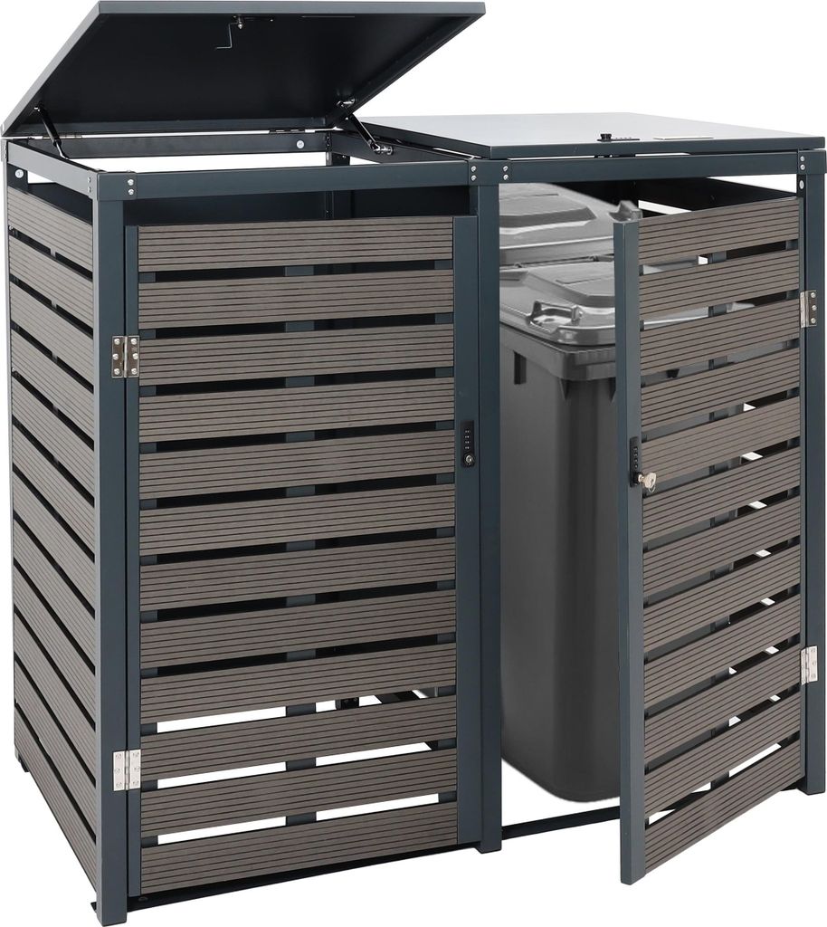 XL 2er-/4er-Mülltonnenverkleidung MCW-K14, Mülltonnenbox, 119x140x102cm WPC Metall 86kg anthrazit