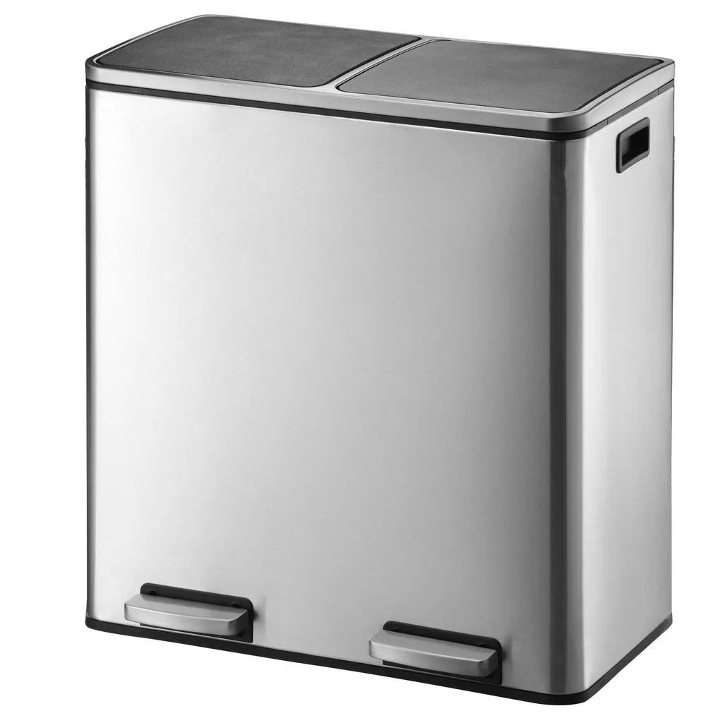Poubelle de cuisine double bac 2x30L en inox MAJOR pour tri sélectif 60L