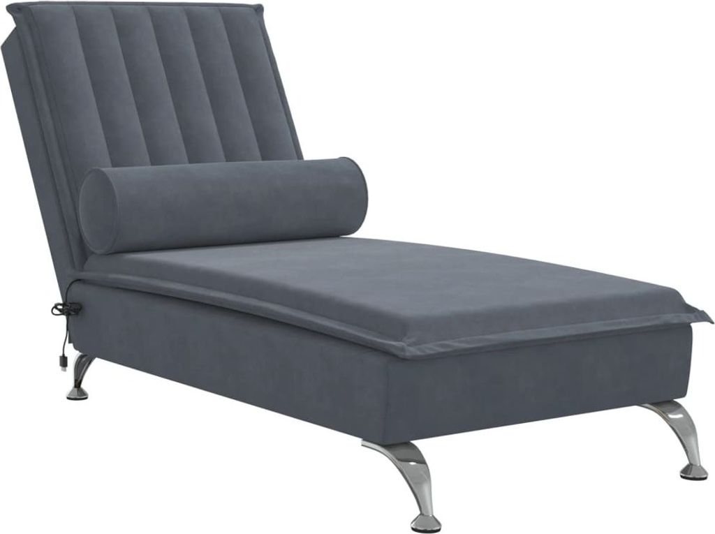 Massage-Chaiselongue mit Nackenrolle Dunkelgrau Samt