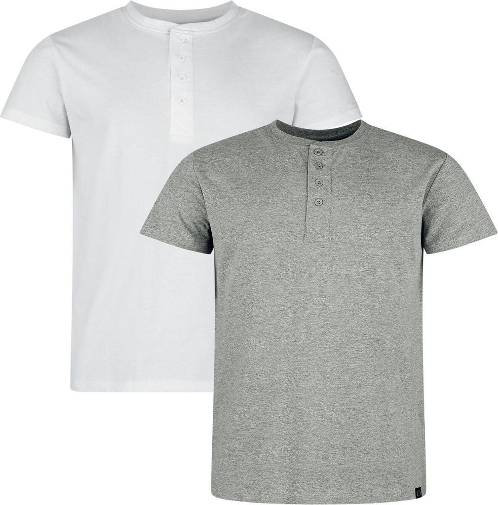 RED by EMP Herren weiß/graue basic T-Shirts mit Knopfleiste Produktbild 