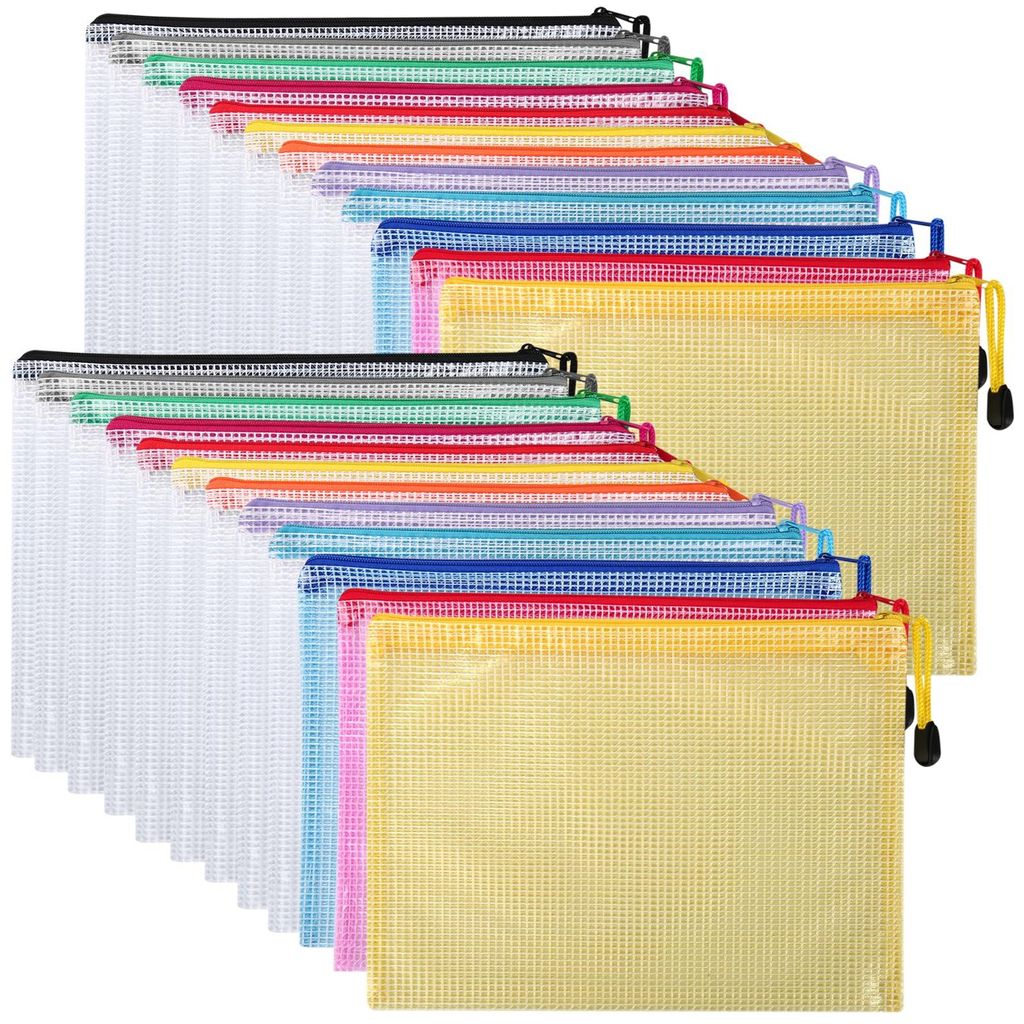 24-teiliges A5-Dokumentenmappen-Set, 12 Farben, A5-Dokumentenmappe mit Reißverschluss, wasserdichte Dokumententasche für Rechnungen, Akten, Kosme...