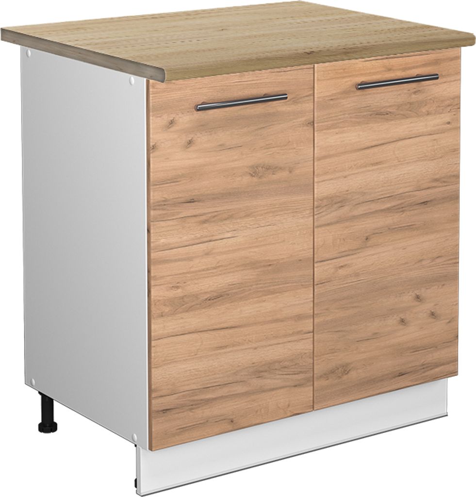Spülenunterschrank Vicco Fame-Line Goldkraft Eiche 80 cm mit Regal, AP Eiche, Model 45576