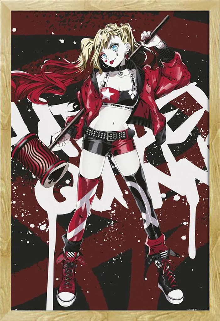 DC Comic - Poster - Harley Quinn Graffiti + cornice rimovibile, Shinsuke® Maxi MDF faggio, vetro acrilico