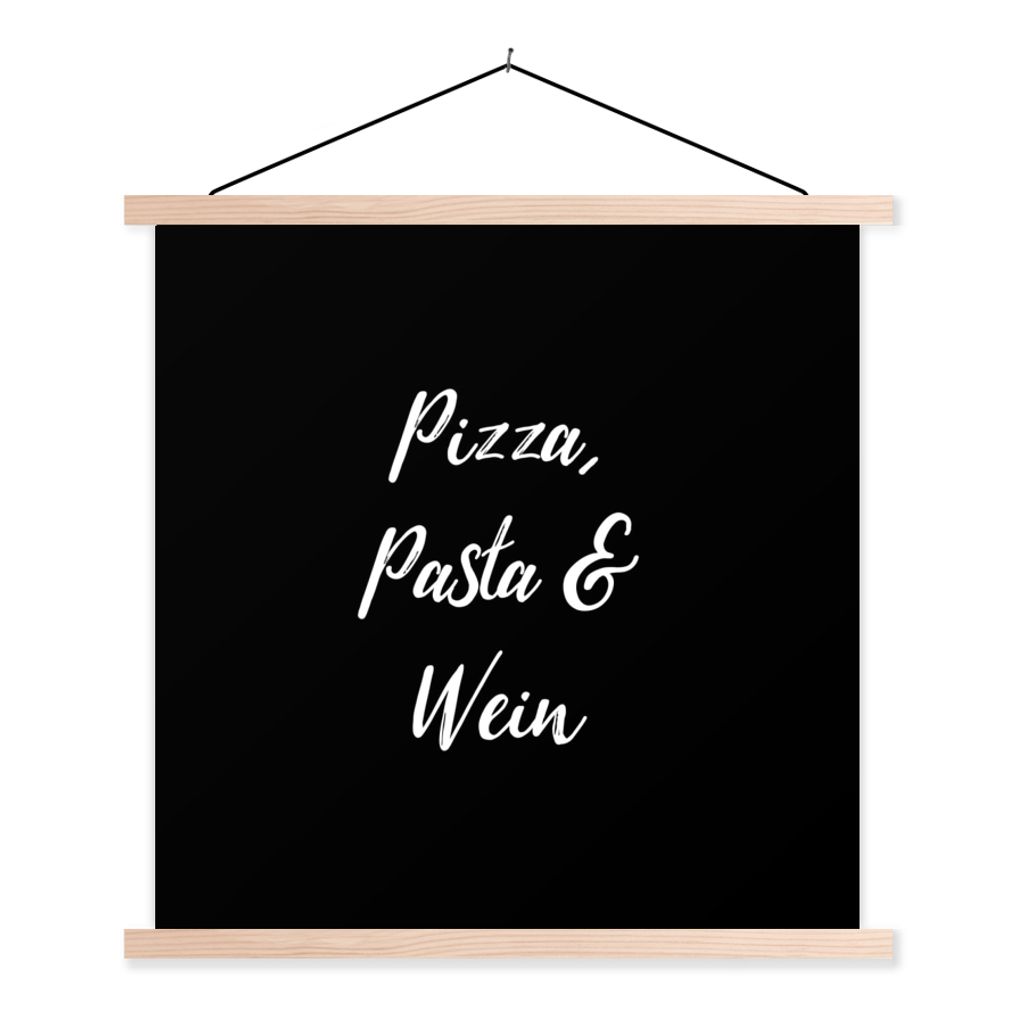 MuchoWow Textilposter Zitate - Sprichwörter - Pizza, Pasta & Wein - Pizzaliebhaber 60x60 cm mit holzfarbenen Rahmen - Wanddekoration