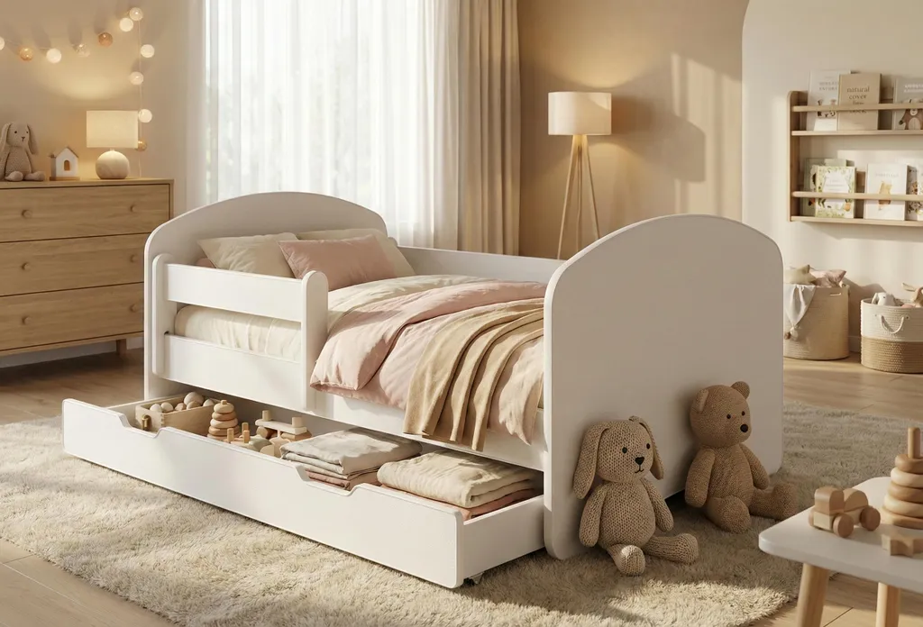 Lit bébé robuste 140x70 blanc sécurisé contre chutes avec matelas