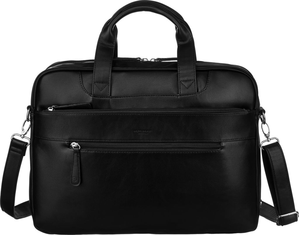 Peterson | Geschmackvolle Laptoptasche, bis zu 14 Zoll, aus umweltfreundlichem Leder, Schwarz, 42x32x8 cm