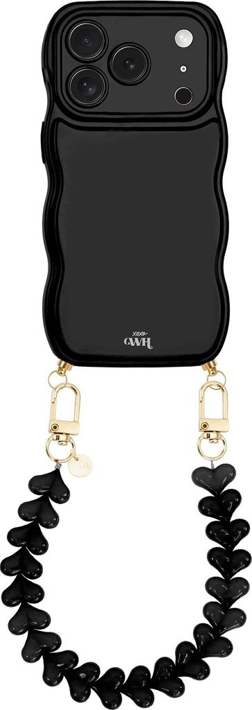 Glossy Wavy Cord Case Black - Funky Hearts (black) - iPhone 17 Pro