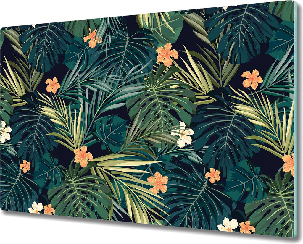 Glas-Herdabdeckplatte Glaskeramikkochfeld-Abdeckung Spritzschutz - 80x52 cm - Blumen und Blätter