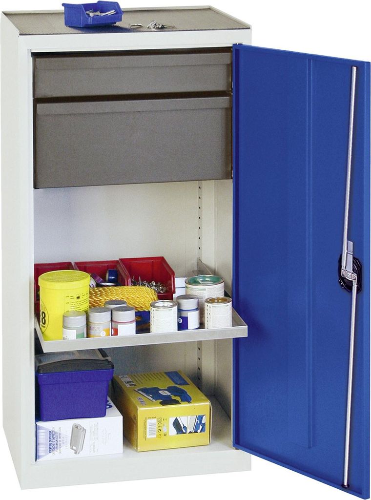 Stumpf Werkzeug- und Materialschrank Serie 3000 lichtgrau / enzianblau + 1 Schublade 100 mm + 1 Schublade 200 mm + 1 Auszugsboden - 3001374
