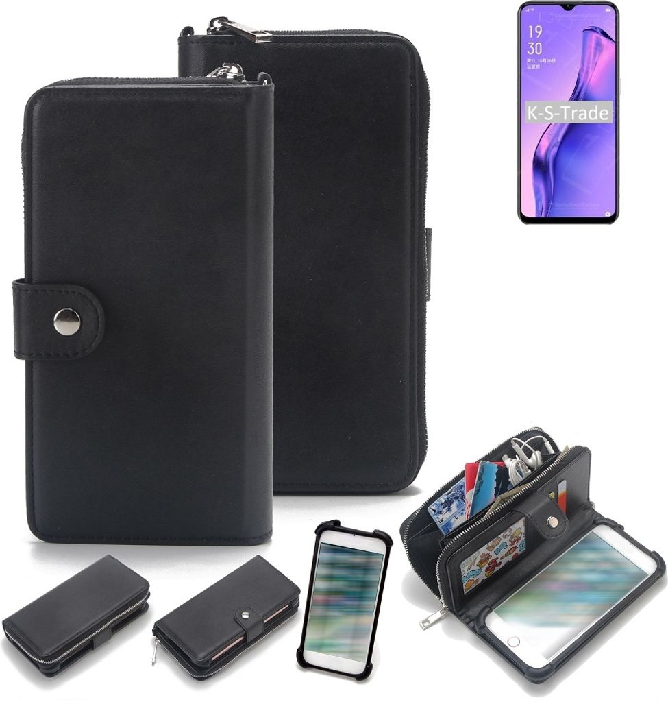 K-S-Trade 2in1 Handyhülle Schutzhülle kompatibel mit Oppo A31 & Portemonnee Cover Handy Hülle Case Etui Geldbörse Wallet Bookstyle Hülle schwarz