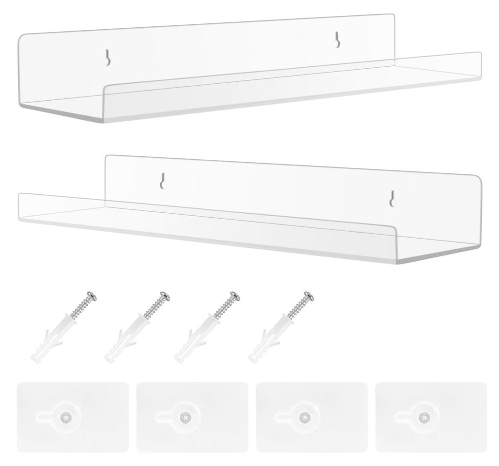 Wandregal, 2-teiliges Set, bohrfreies Wandregal, schwebendes Acrylregal ohne Bohren für Badezimmer, Wohnzimmer und Schlafzimmer, Gewürzregal, Bü...