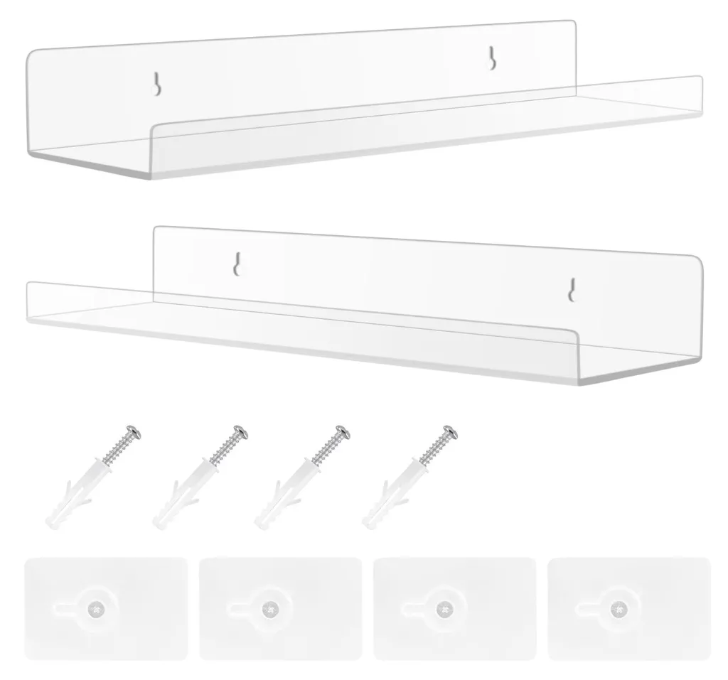Étagère murale en acrylique lot de 2, support sans perçage transparent