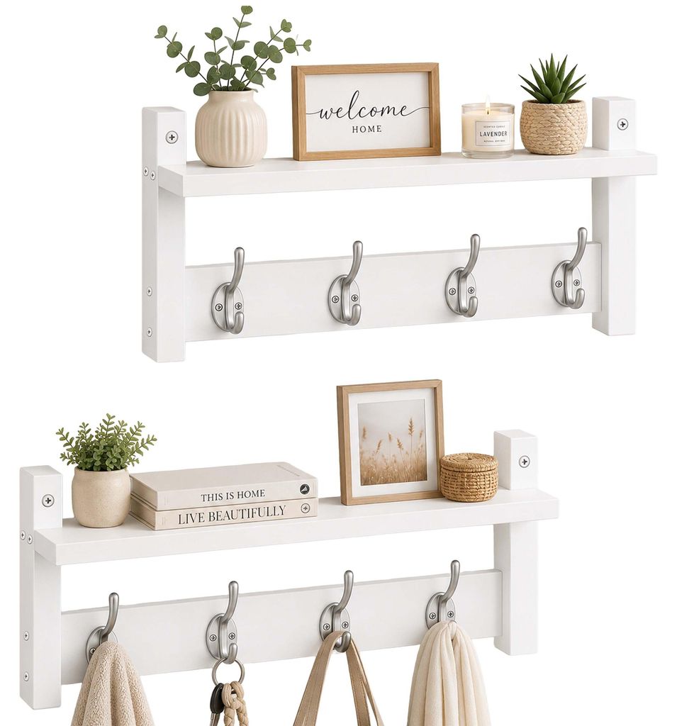 Relaxdays Wandgarderobe, 2er Set, je 4 Doppelhaken, HxBxT: Produktbild 