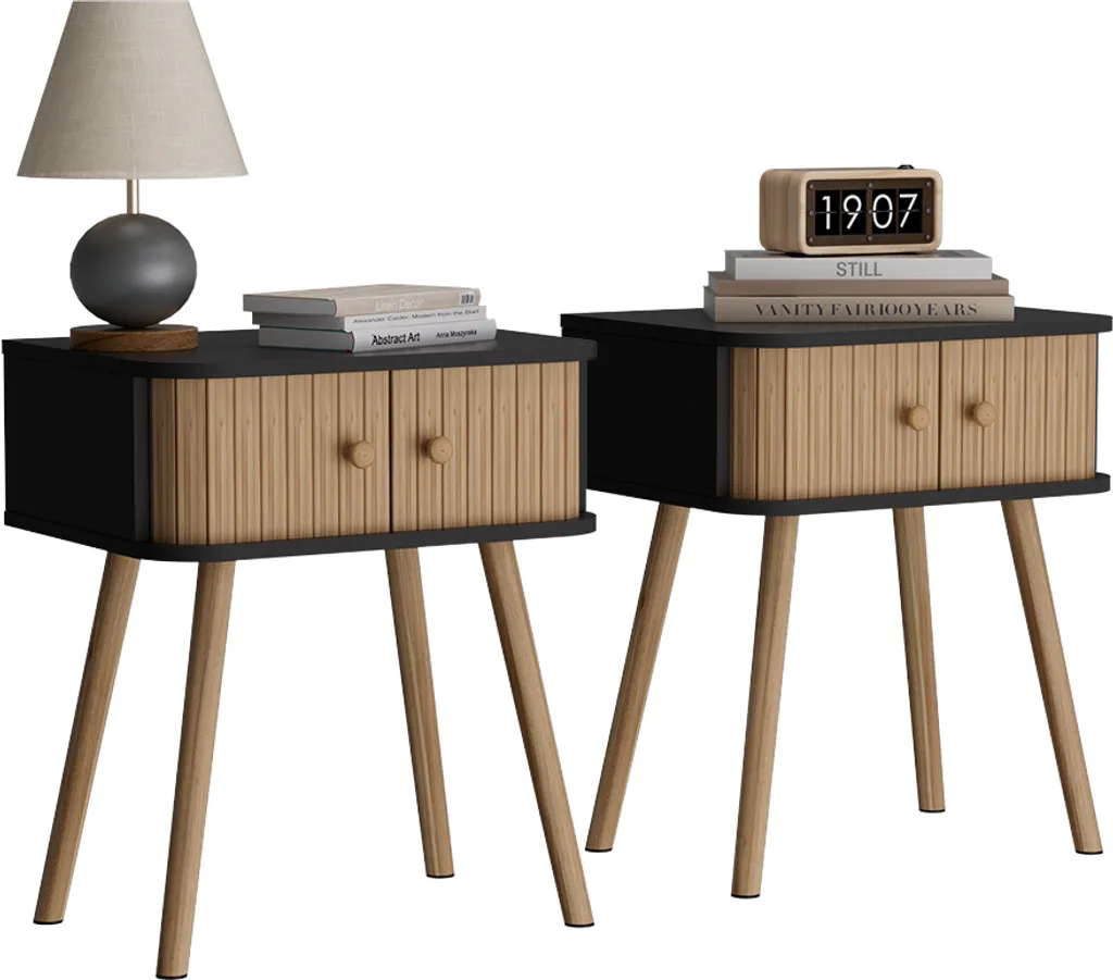 Table de chevet avec tiroir en bambou et corps anthracite Vicco Germo x2