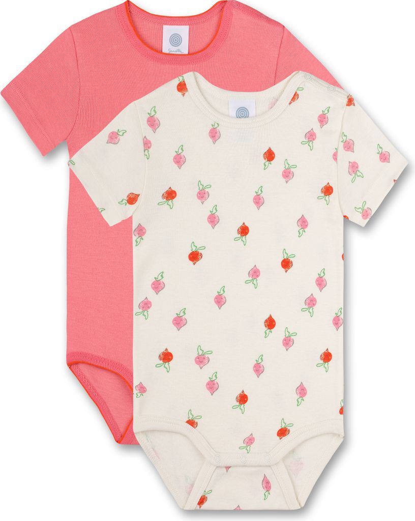 Sanetta 2er Pack Baby Body kurzarm Rosa Off White Uni und Radieschen Print