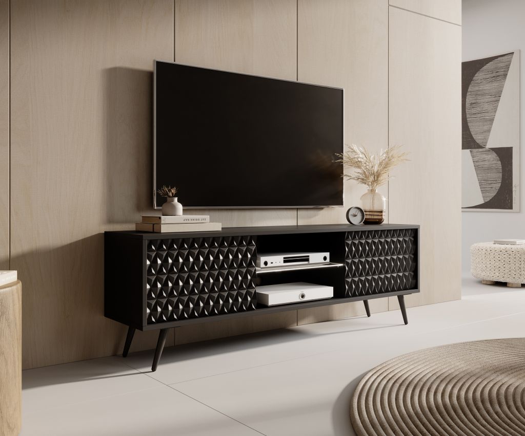 AX LIVING Lowboard TV Delvine 135 cm Schwarz – modernes TV Möbel Design