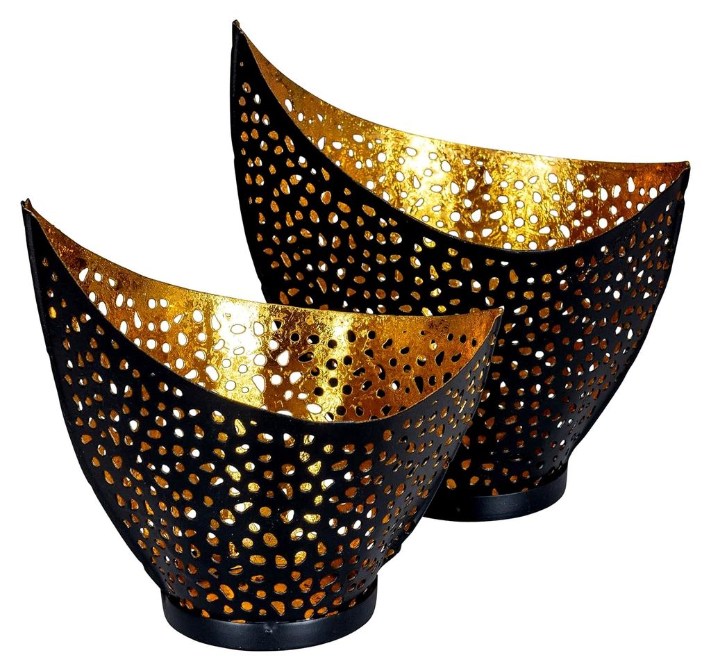 Teelichthalter-Set aus Metall in Schwarz und Gold, 2-teilig