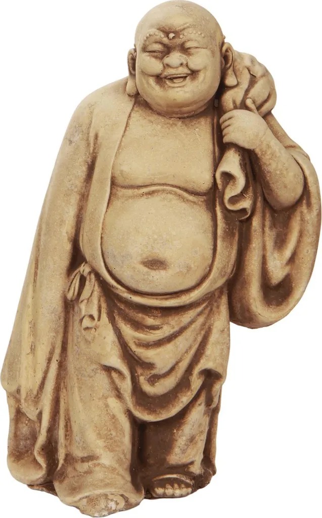 Figure de jardin Bouddha voyageur beige en magnésie - Déco zen 60cm