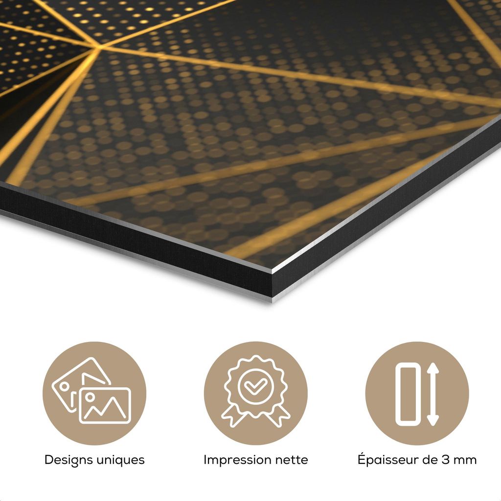 MuchoWow Wanddekoration Metall Metallbild Wandkunst 100x150 cm Abstrakt - Gold - 3D - Luxus - Kunst MuchoWow Aluminium Gemälde - Bild