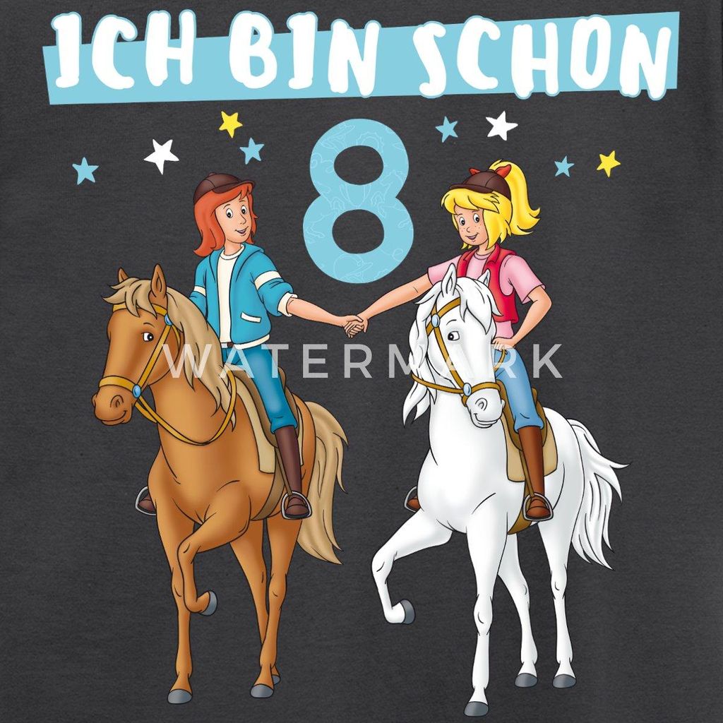 Spreadshirt Bibi & Tina Geburtstag Ich Bin Schon Acht Kinder T-Shirt, 122/128 (7-8 Jahre), Dunkelgrau