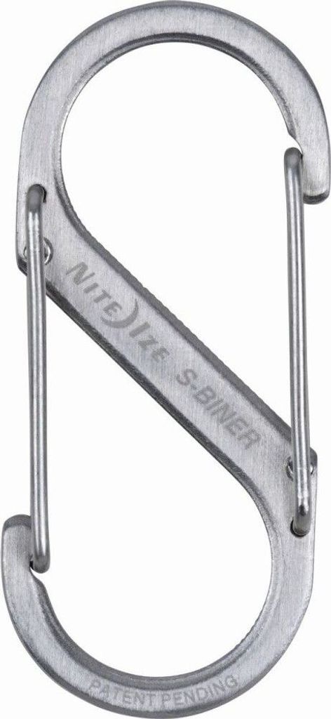 Silberner Edelstahl-Doppelkarabiner, 5 cm, 4,5 kg, Nachtgröße