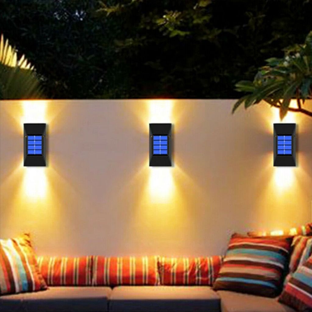 2X Außen Solarbetrieben LED Weg Wandmontage Garten Zaun Lampen Licht Landsc C2A8 