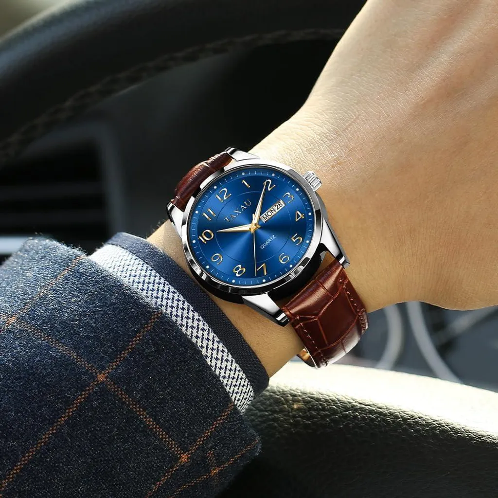 Orologio da Polso Uomo Elegante | Cinturino Pelle Day-Date Waterproof - 4