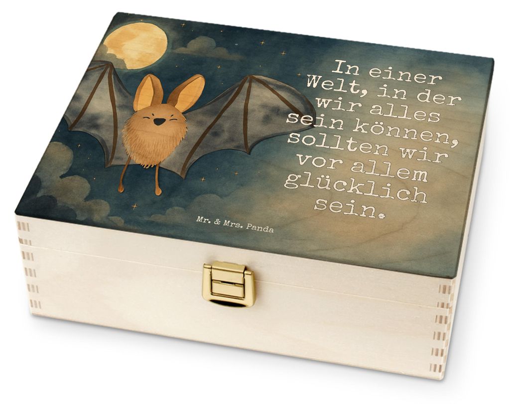 Mr. & Mrs. Panda Teebox Fledermaus Flügel Design - Weiß - Geschenk, Holz, Teeaufbewahrung, Teebeutel-Box, Tee Box, Lustige Sprüche, Teedose