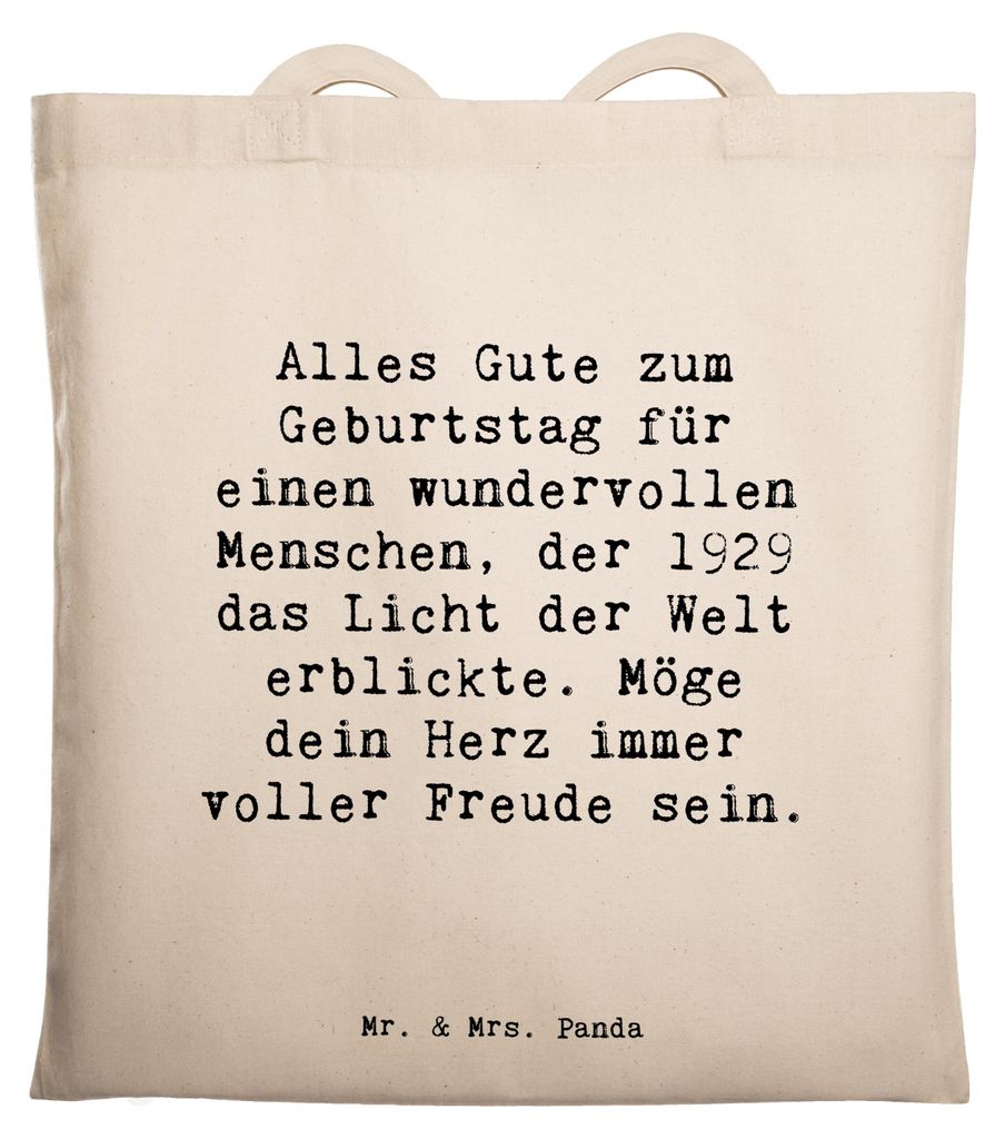 Mr. & Mrs. Panda Tote Bag Spruch 1929 Geburtstag - Transparent - Geschenk, Jutebeutel, Glückwunsch, Schultasche, wundervoller Mensch zum, Tasche, ...
