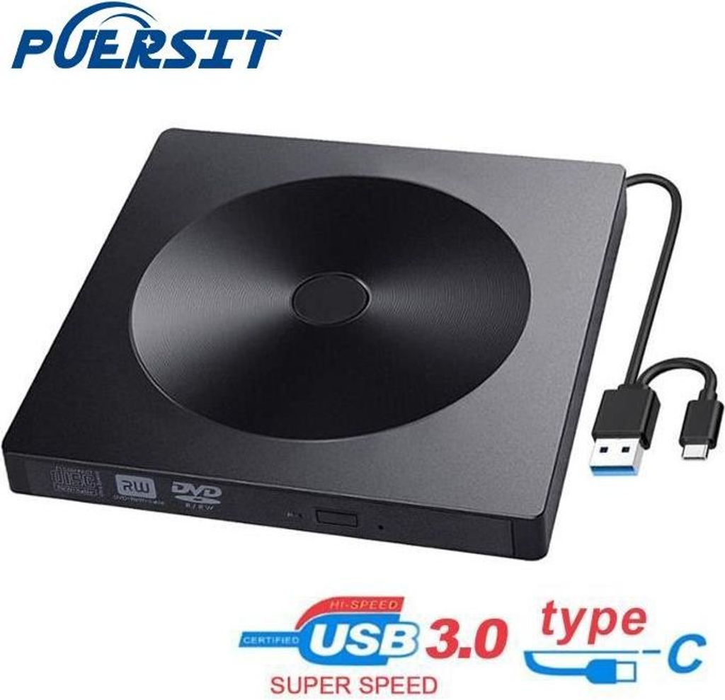 Ultraschlankes, tragbares externes DVD/CD-Laufwerk mit USB 3.0 Typ-C-Anschluss – Externes DVD-ROM-Laufwerk mit CD-Player