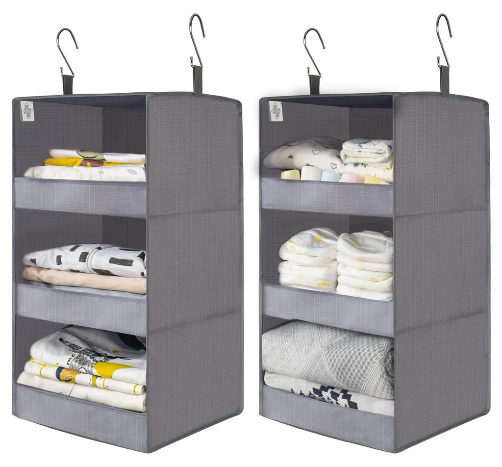Lot de 2 étagères suspendues à 3 compartiments en tissu gris pliable