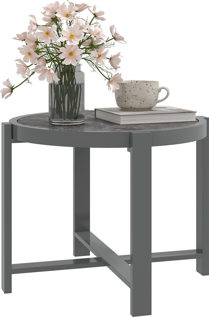 Beistelltisch Gartentisch Rund wetterfest Aluminium Balkontisch mit Marmoroptik Grau