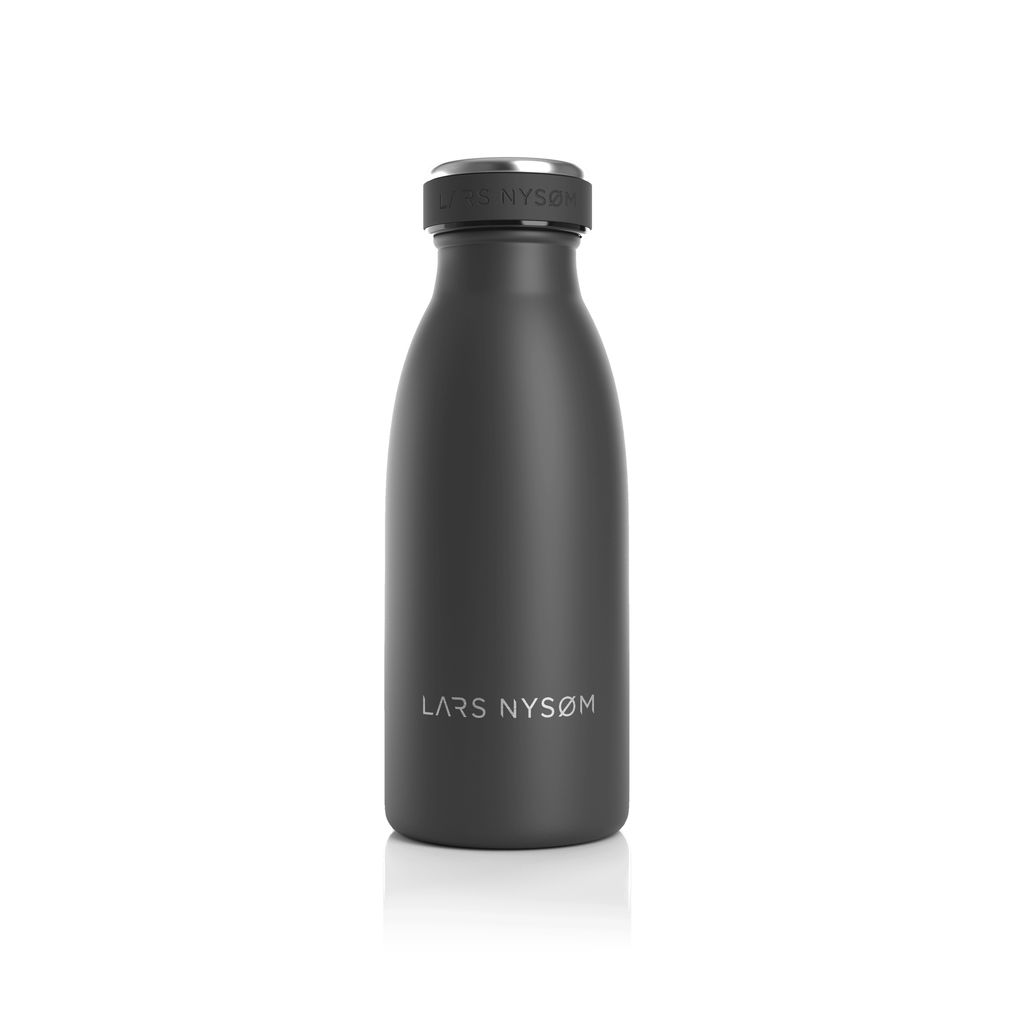 LARS NYSØM Trinkflasche Edelstahl | BPA-freie Isolierflasche | Auslaufsichere Wasserflasche für Sport, Fahrrad, Hund, Baby, Kinder 350ml Onyx Black