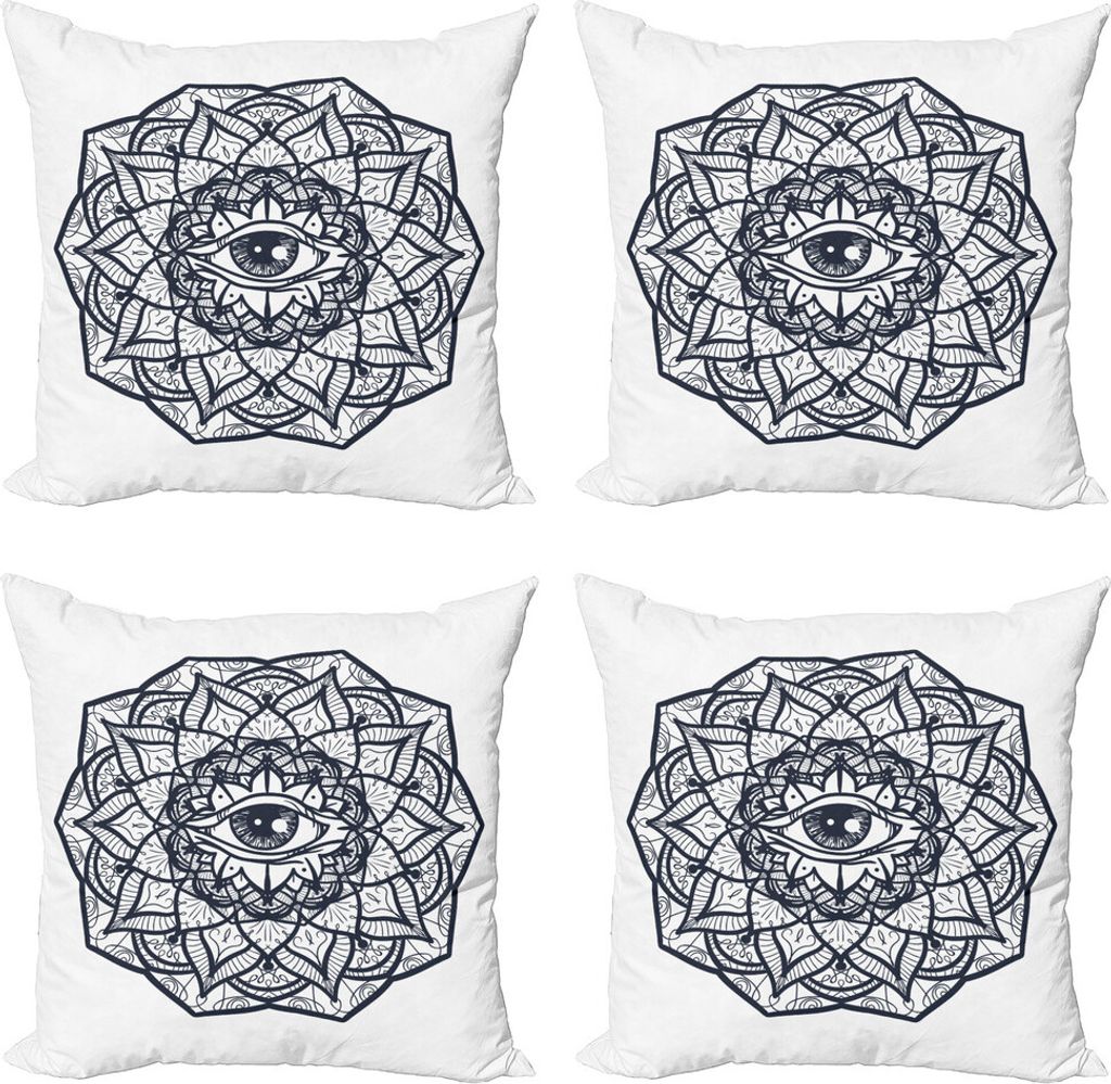 ABAKUHAUS Okkulte Kissenbezug Set (4 Stück), Mandala Tribal, Moderner Doppelseitiger Digitaldruck, 45 cm x 45 cm, Schwarz-Weiss